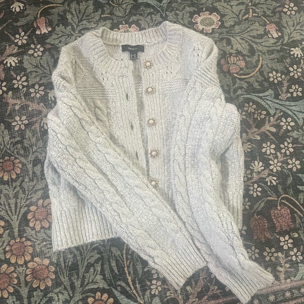 Forever 21 Gray Cardigan Sweater Chunky Knit